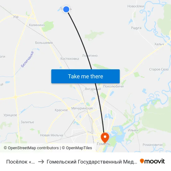 Посёлок «Пыхань» to Гомельский Государственный Медицинский Университет map
