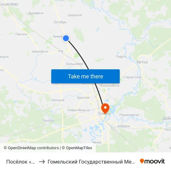 Посёлок «Особино» to Гомельский Государственный Медицинский Университет map