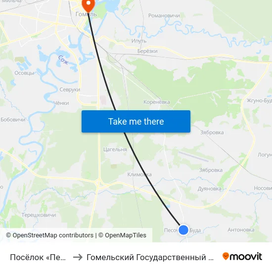Посёлок «Песочная Буда» to Гомельский Государственный Медицинский Университет map