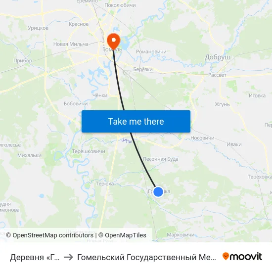 Деревня «Грабовка» to Гомельский Государственный Медицинский Университет map