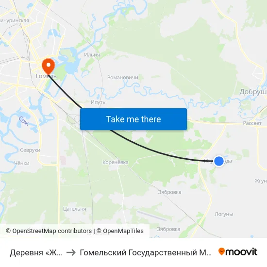 Деревня «Жгуно-Буда» to Гомельский Государственный Медицинский Университет map