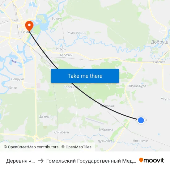 Деревня «Логуны» to Гомельский Государственный Медицинский Университет map