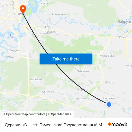 Деревня «Староселье» to Гомельский Государственный Медицинский Университет map