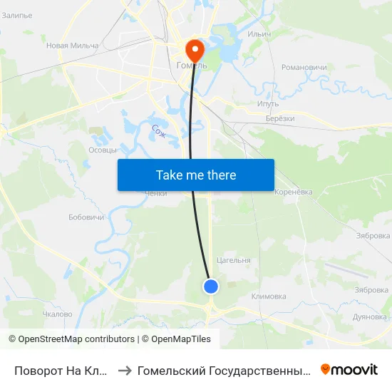 Поворот На Кладбище Южное-2 to Гомельский Государственный Медицинский Университет map