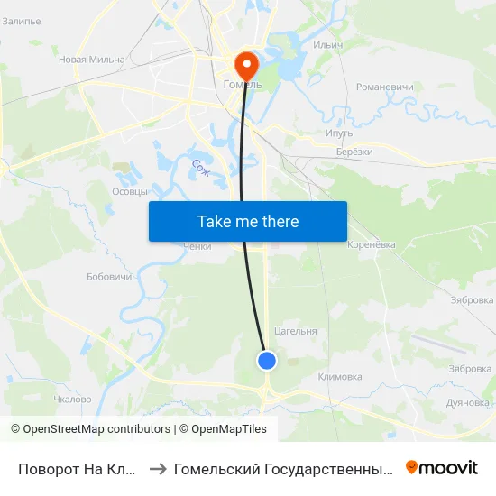 Поворот На Кладбище Южное-2 to Гомельский Государственный Медицинский Университет map