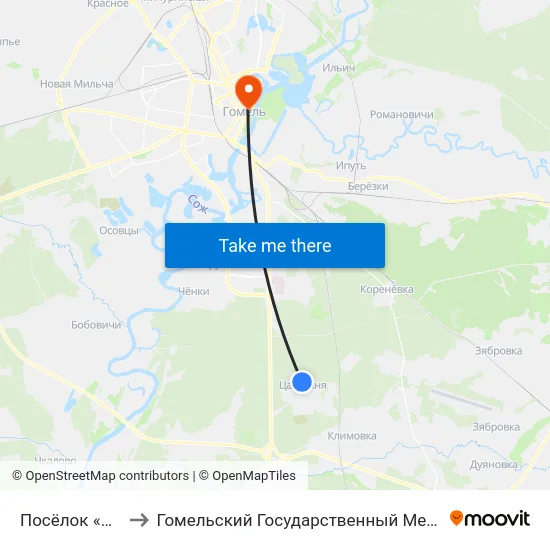 Посёлок «Цагельня» to Гомельский Государственный Медицинский Университет map