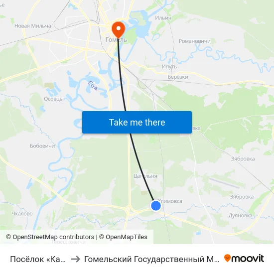 Посёлок «Каравышень» to Гомельский Государственный Медицинский Университет map