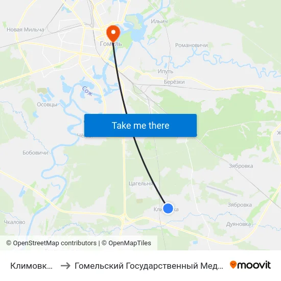 Климовка, Школа to Гомельский Государственный Медицинский Университет map