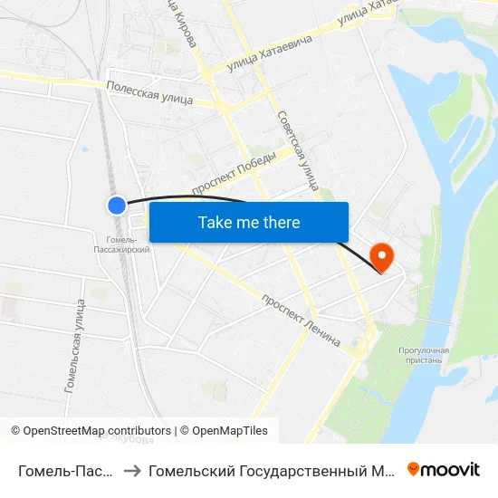 Гомель-Пассажирский to Гомельский Государственный Медицинский Университет map
