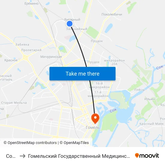 Сож￼ to Гомельский Государственный Медицинский Университет map