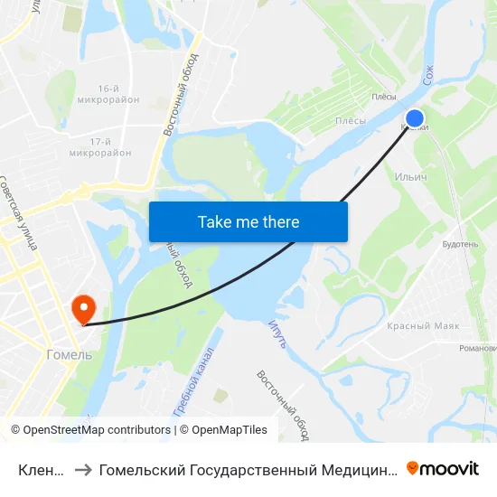 Кленки￼ to Гомельский Государственный Медицинский Университет map