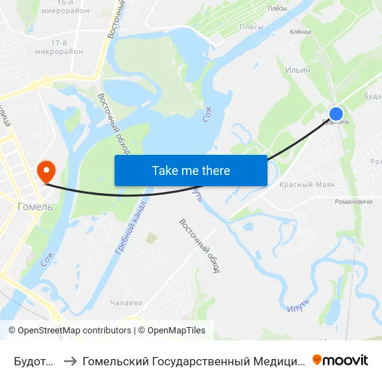 Будотень￼ to Гомельский Государственный Медицинский Университет map
