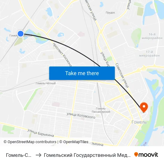 Гомель-Северный to Гомельский Государственный Медицинский Университет map
