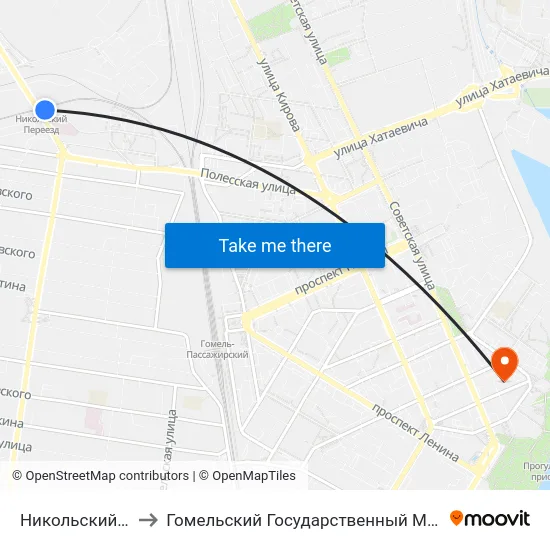 Никольский Переезд￼ to Гомельский Государственный Медицинский Университет map