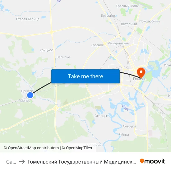 Сады to Гомельский Государственный Медицинский Университет map