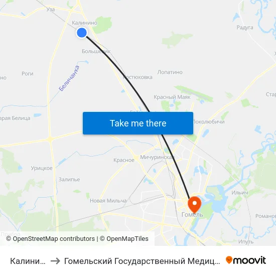 Калининский to Гомельский Государственный Медицинский Университет map