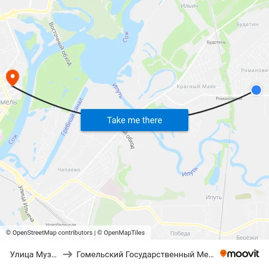 Улица Музыкальная to Гомельский Государственный Медицинский Университет map