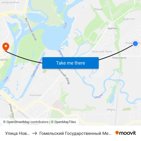 Улица Новаторская to Гомельский Государственный Медицинский Университет map
