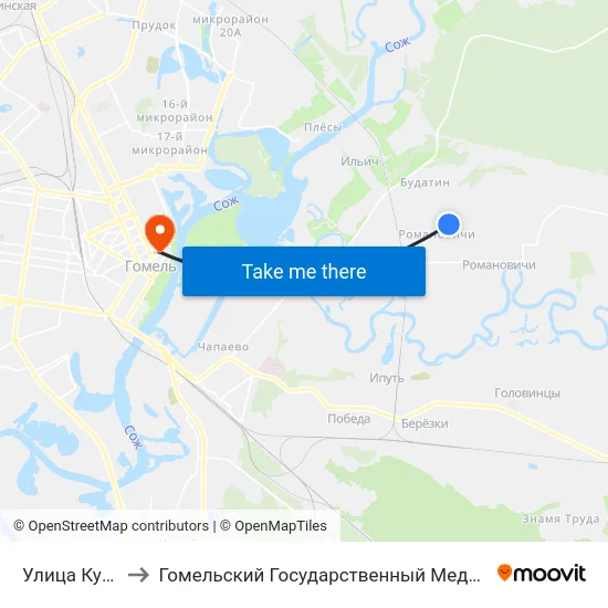 Улица Кузнечная to Гомельский Государственный Медицинский Университет map