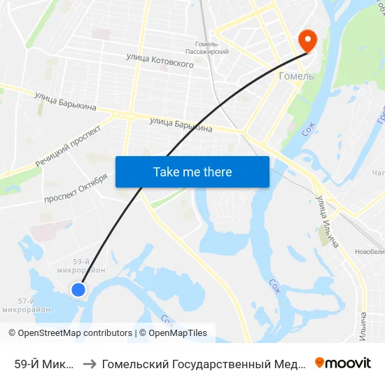59-Й Микрорайон to Гомельский Государственный Медицинский Университет map