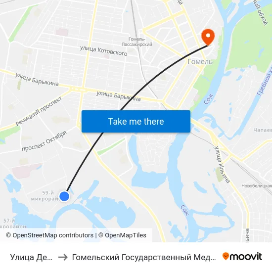 Улица Денисенко to Гомельский Государственный Медицинский Университет map
