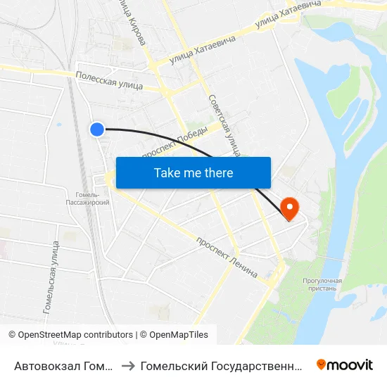 Автовокзал Гомель (Нет Посадки) to Гомельский Государственный Медицинский Университет map