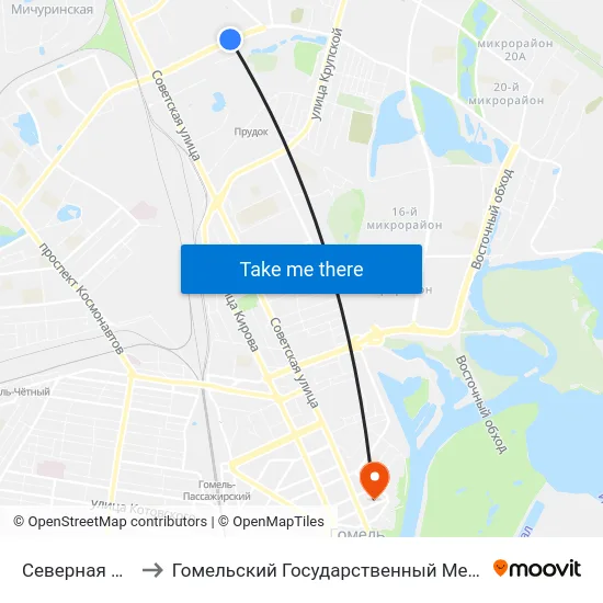 Северная Котельная to Гомельский Государственный Медицинский Университет map
