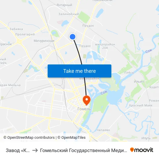 Завод «Коралл» to Гомельский Государственный Медицинский Университет map