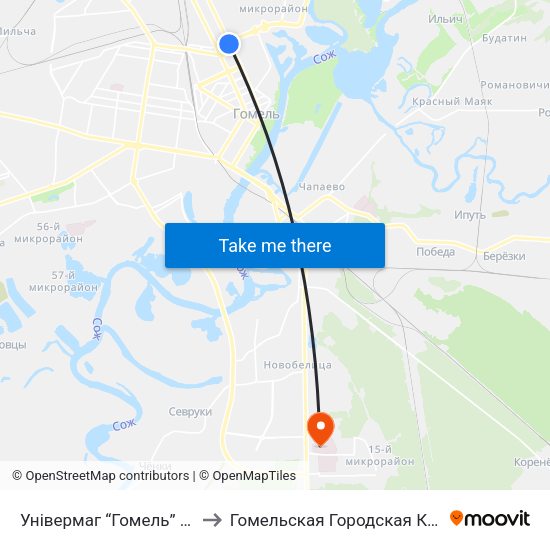 Універмаг “Гомель” (Универмаг «Гомель») to Гомельская Городская Клиническая Больница № 3 map