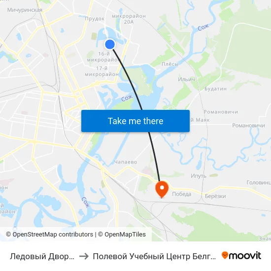 Ледовый Дворец to Полевой Учебный Центр Белгута map