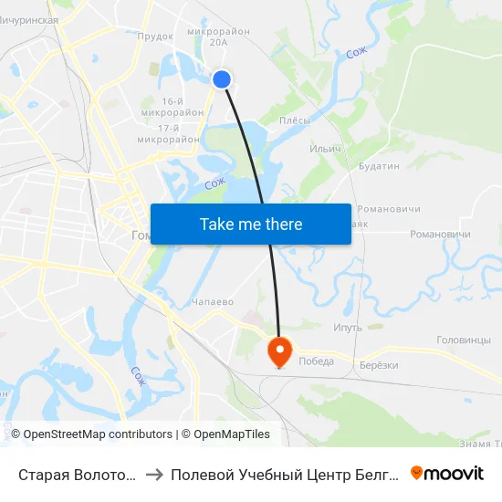 Старая Волотова to Полевой Учебный Центр Белгута map