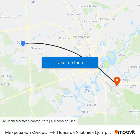 Микрорайон «Энергетик» to Полевой Учебный Центр Белгута map