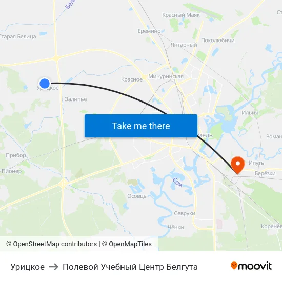 Урицкое to Полевой Учебный Центр Белгута map