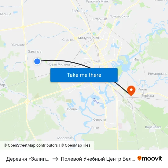 Деревня «Залипье» to Полевой Учебный Центр Белгута map