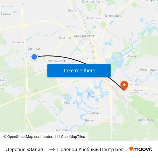 Деревня «Залипье» to Полевой Учебный Центр Белгута map