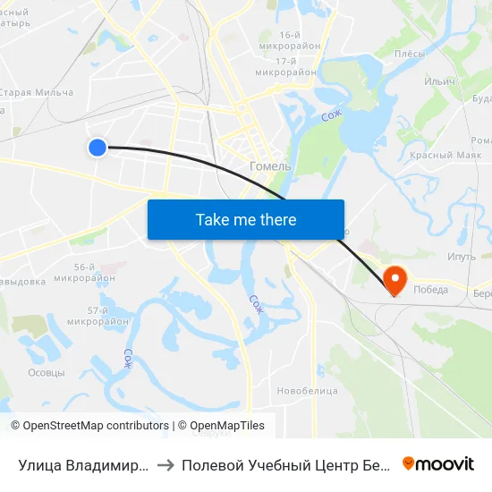Улица Владимирова to Полевой Учебный Центр Белгута map