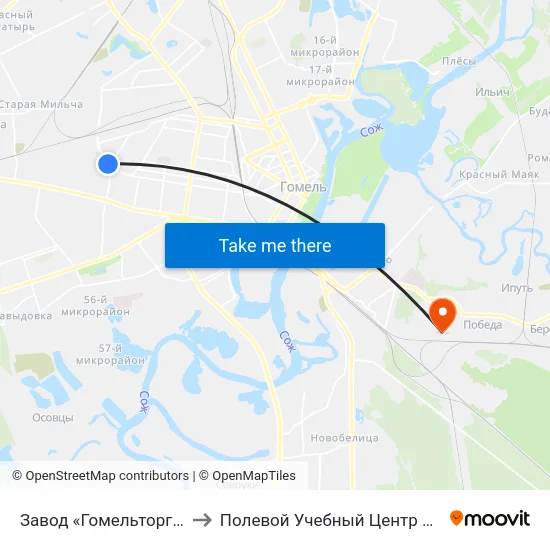 Завод «Гомельторгмаш» to Полевой Учебный Центр Белгута map