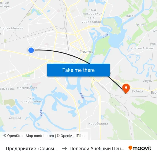 Предприятие «Сейсмотехника» to Полевой Учебный Центр Белгута map