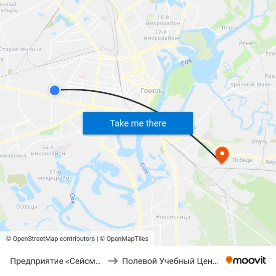 Предприятие «Сейсмотехника» to Полевой Учебный Центр Белгута map
