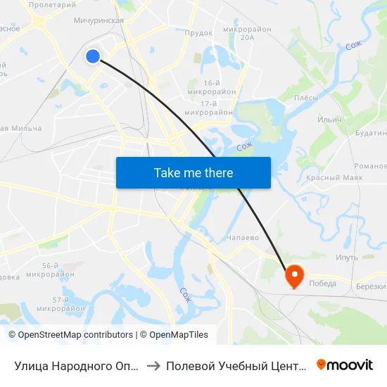 Улица Народного Ополчения to Полевой Учебный Центр Белгута map
