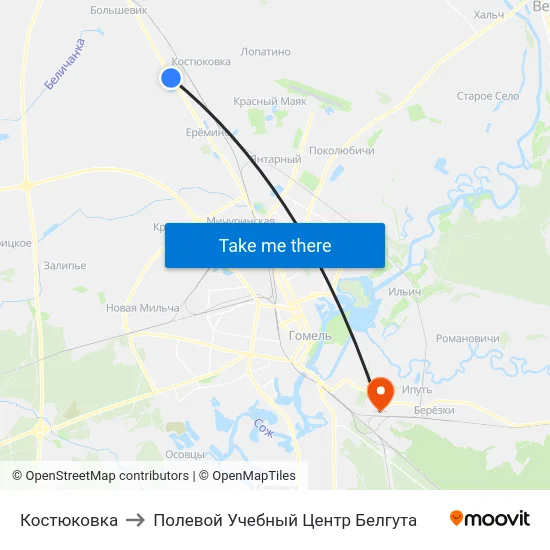 Костюковка to Полевой Учебный Центр Белгута map