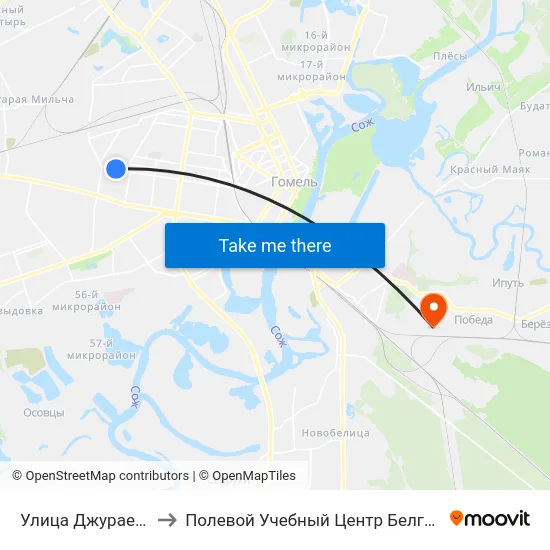 Улица Джураева to Полевой Учебный Центр Белгута map