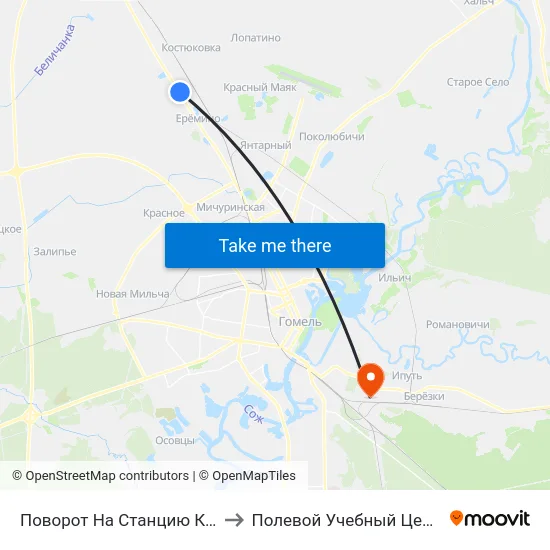 Поворот На Станцию Костюковка to Полевой Учебный Центр Белгута map