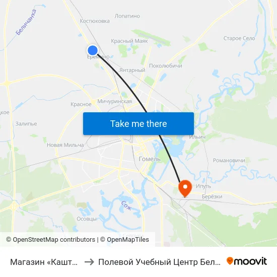 Магазин «Каштан» to Полевой Учебный Центр Белгута map