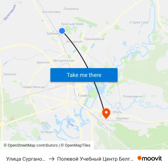 Улица Сурганова to Полевой Учебный Центр Белгута map