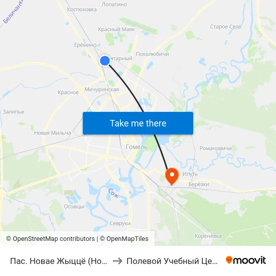 Пас. Новае Жыццё (Новая Жизнь) to Полевой Учебный Центр Белгута map