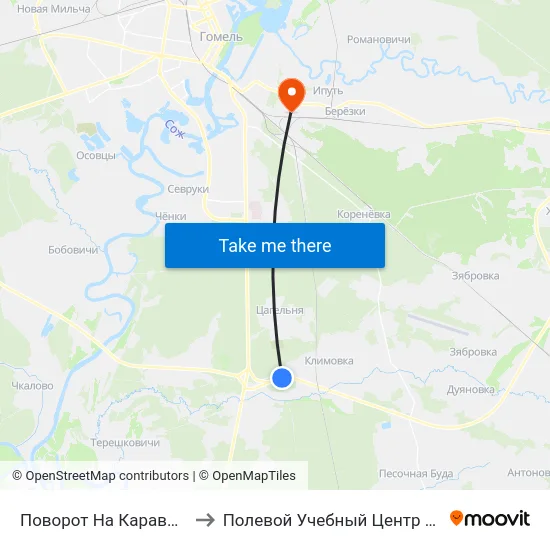 Поворот На Каравышень to Полевой Учебный Центр Белгута map