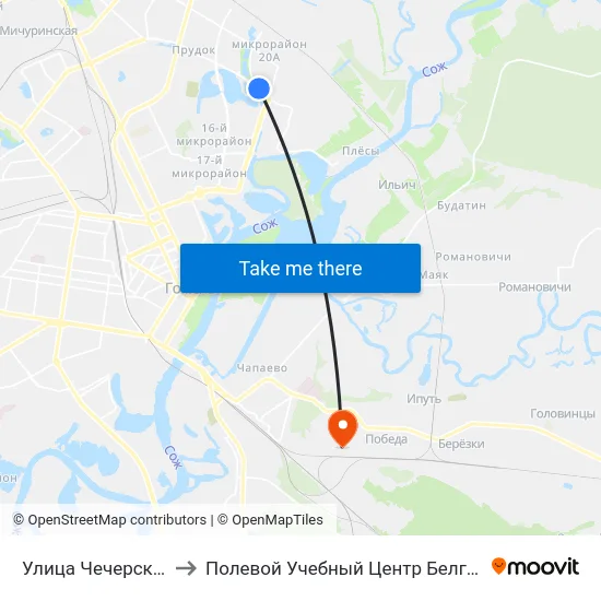 Улица Чечерская to Полевой Учебный Центр Белгута map