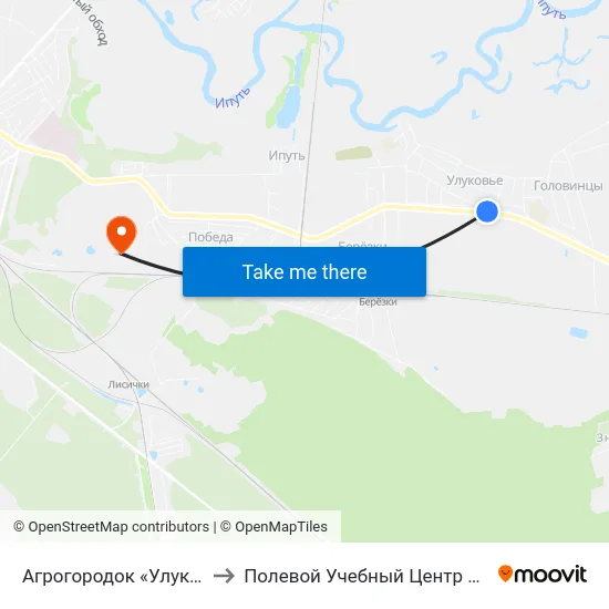 Агрогородок «Улуковье» to Полевой Учебный Центр Белгута map