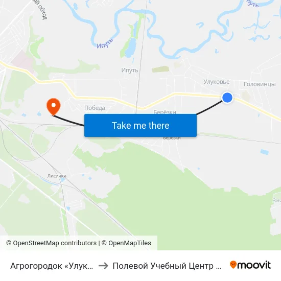 Агрогородок «Улуковье» to Полевой Учебный Центр Белгута map